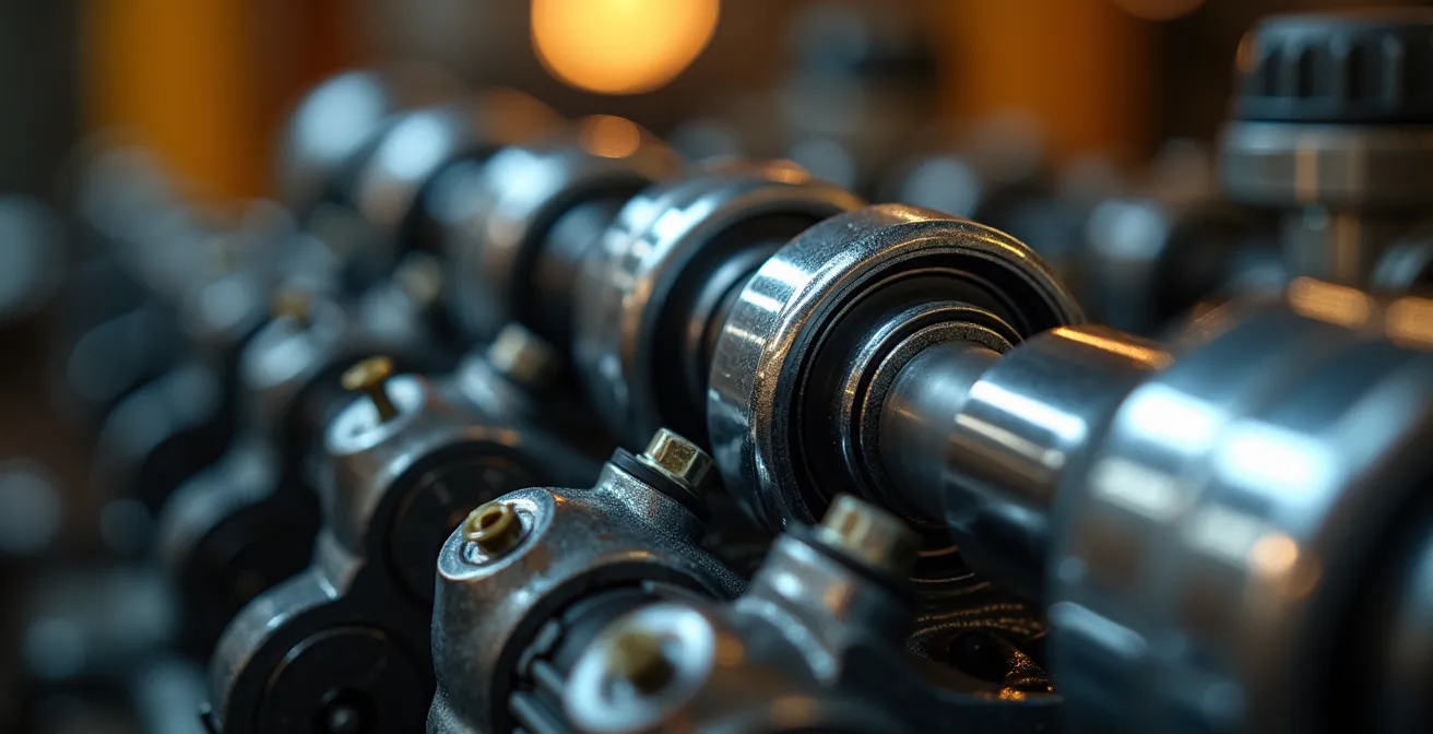 Détail rapproché du mécanisme hydraulique d'un ascenseur privatif